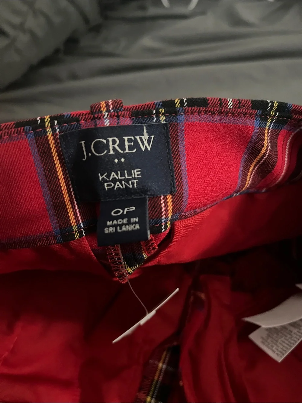 J. Crew Red Plaid Kallie Pant with Black and Yellow Tartan NWT 0P
